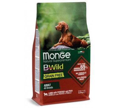 Monge Dog BWild GRAIN FREE беззерновой корм из мяса ягненка с картофелем и горохом для взрослых собак всех пород